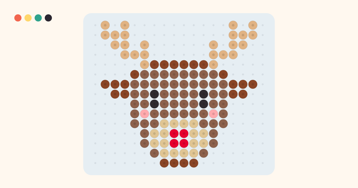 トナカイのアイロンビーズ図案(18×15粒・7色)