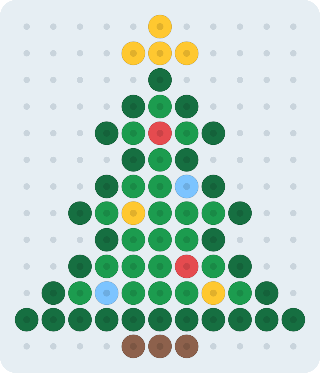クリスマスツリー(ミニ)のアイロンビーズ図案(2.6mm・11×13粒・6色)