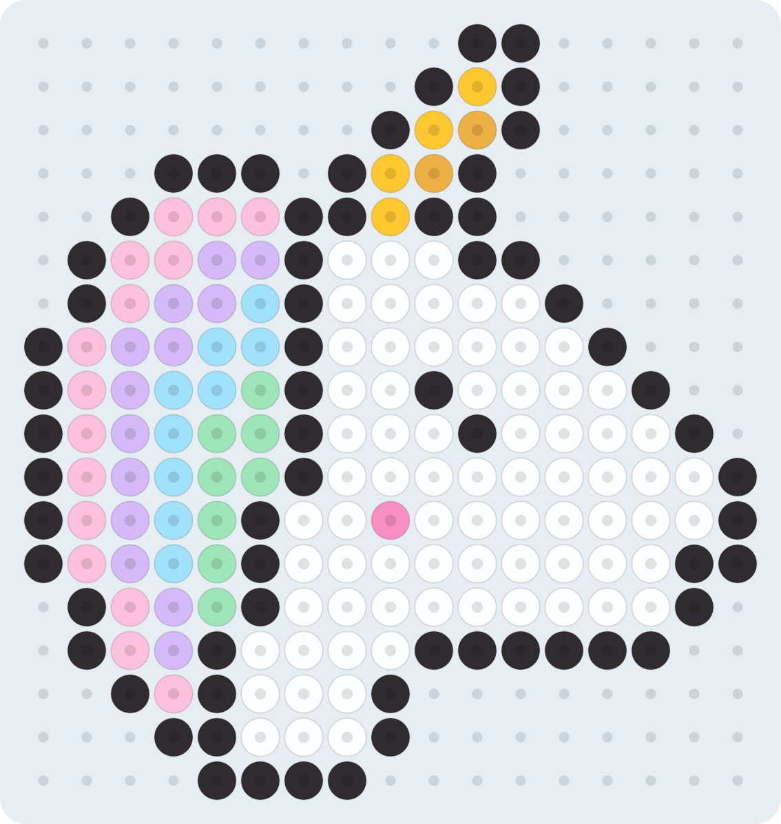 ユニコーンのアイロンビーズ図案(2.6mm・17×18粒・9色)