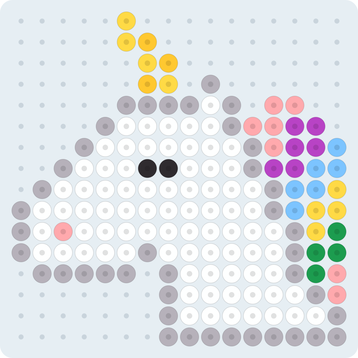 ユニコーン（横顔）のアイロンビーズ図案（2.6mm・16×16粒・9色）