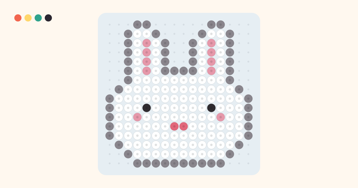 Rabbit fuse bead pattern (16×16 beads, 5 colors)