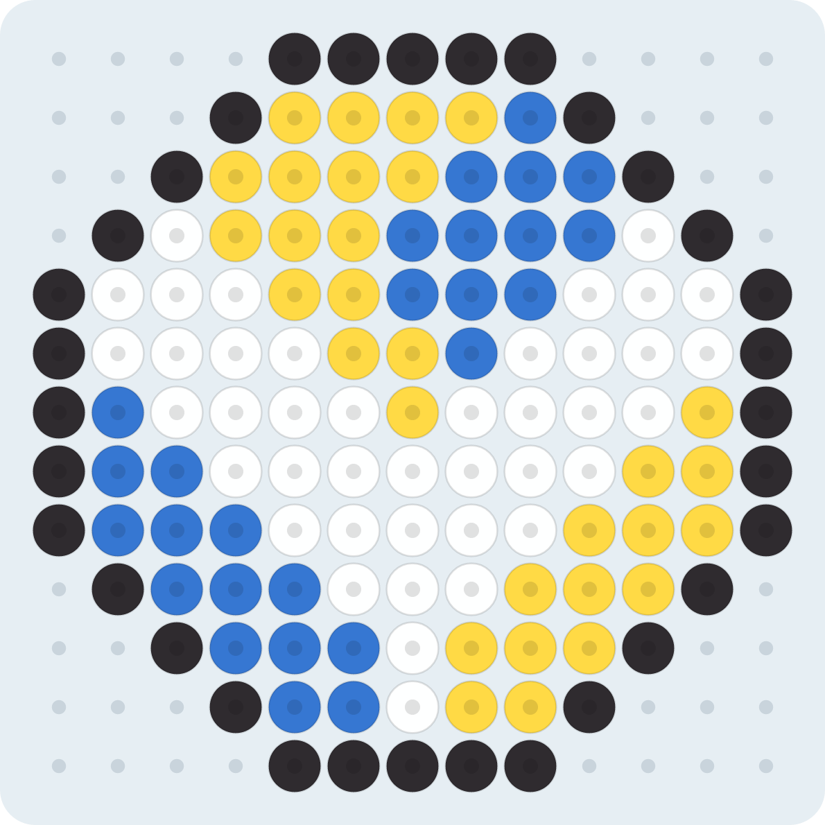 Volleyball fuse bead pattern (2.6 mm, 13×13 beads, 4 colors)