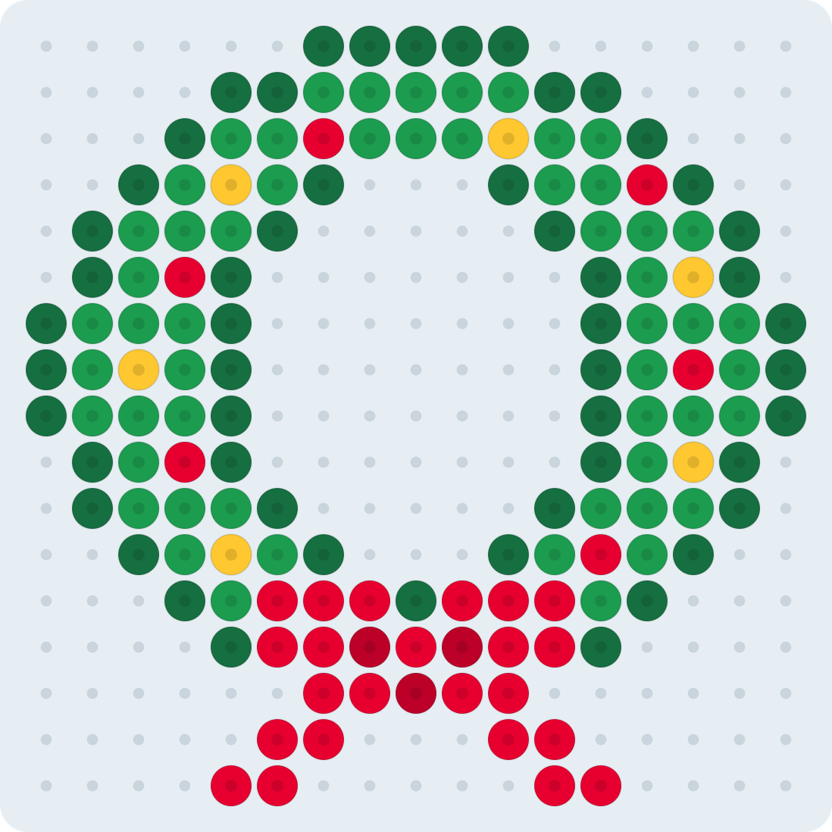 Corona de Navidad: patrón de hama beads (2,6 mm, 17×17 cuentas, 5 colores)