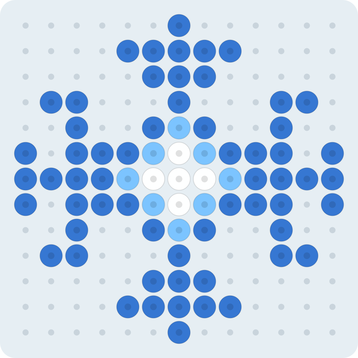 Snowflake (Large) Perler bead pattern (2.6 mm, 13×13 beads, 3 colors)