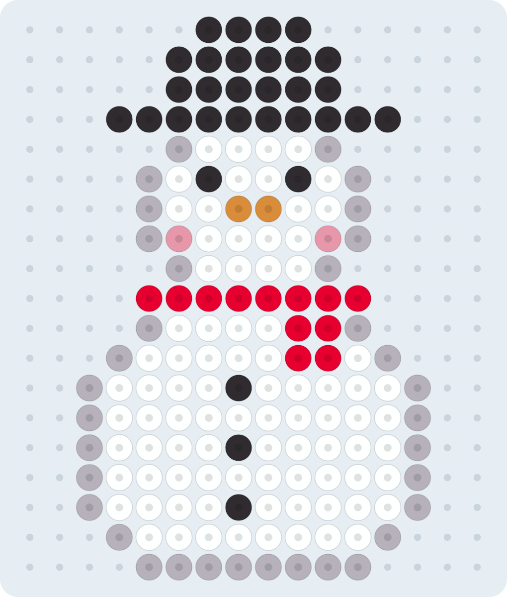 Muñeco de nieve: patrón de hama beads (2,6 mm, 16×19 cuentas, 6 colores)