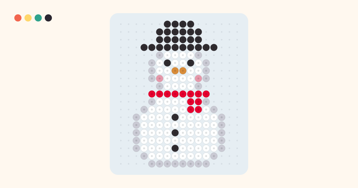 Snowman fuse bead pattern (16×19 beads, 6 colors)