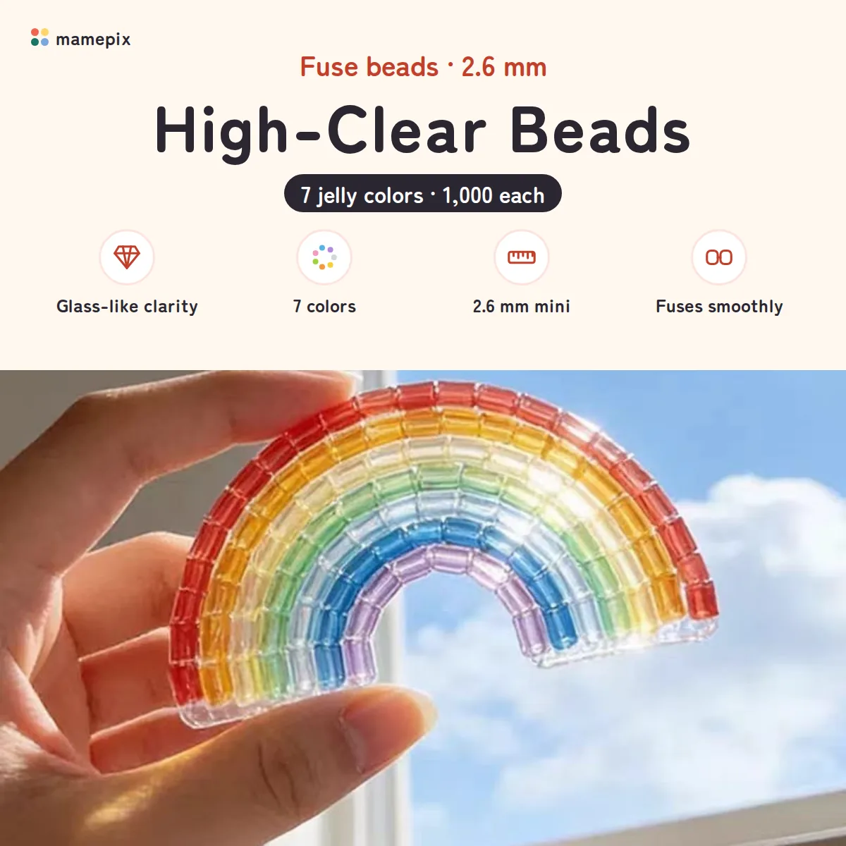 2.6 mm high-clear beads in 7 jelly colors