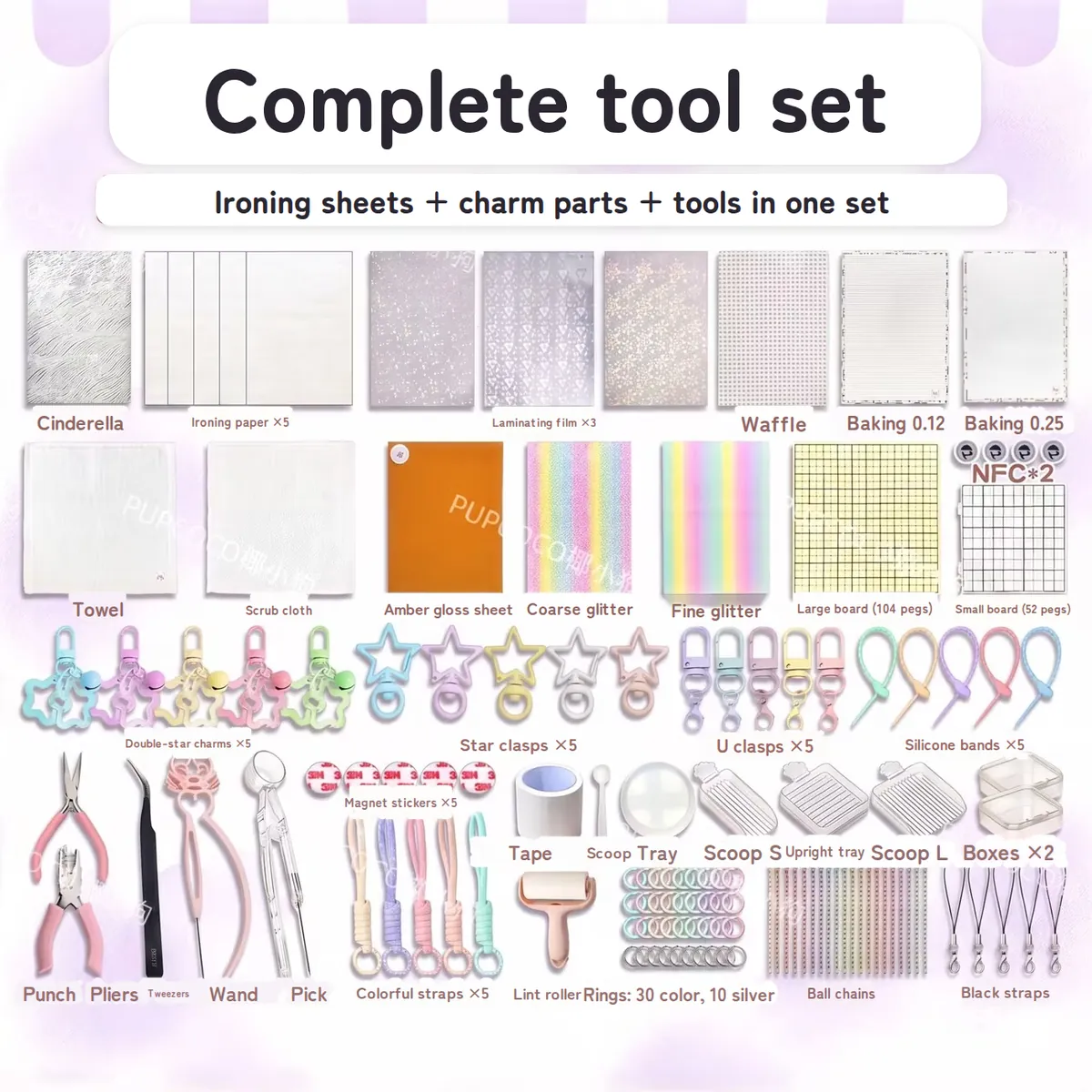 Complete tool set, 132 pieces: ironing sheets, charm parts and tools