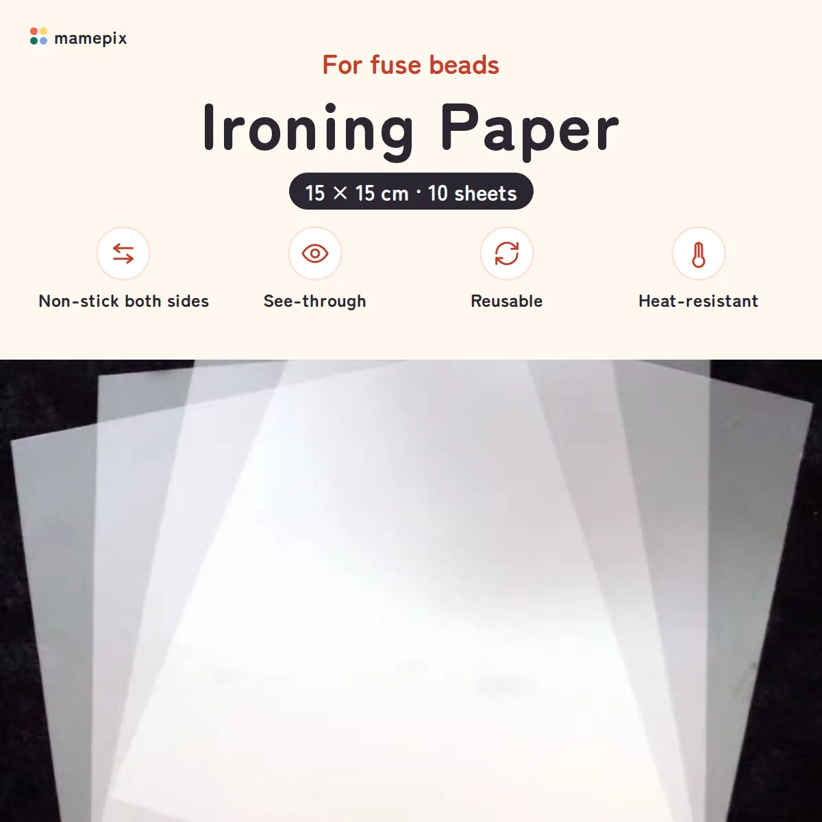 Ironing paper for fuse beads, 15×15 cm, 10 sheets